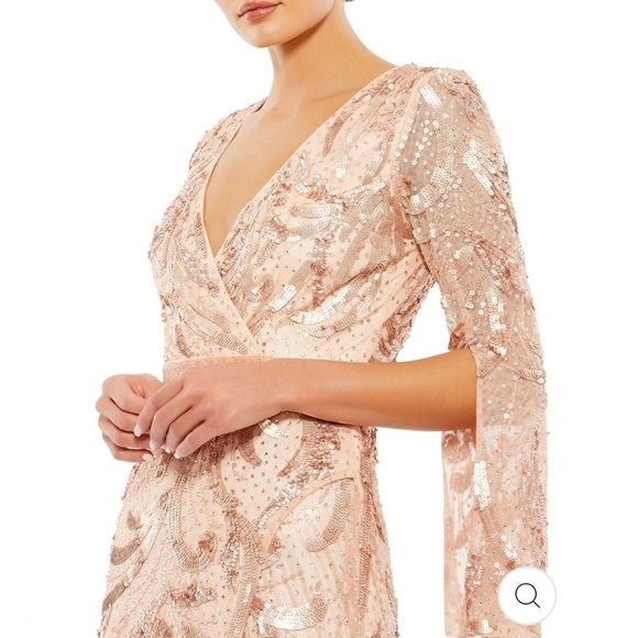 Mac Duggal SEQUINED FAUX WRAP SPLIT LONG SLEEVE GOWN size 4 NEW $598 - Picture 4 of 17